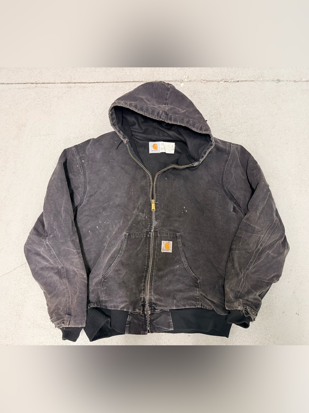 Carhartt J131 Black Hooded Duck Work Jacket Quilted Lined Men’s 2XL Tall